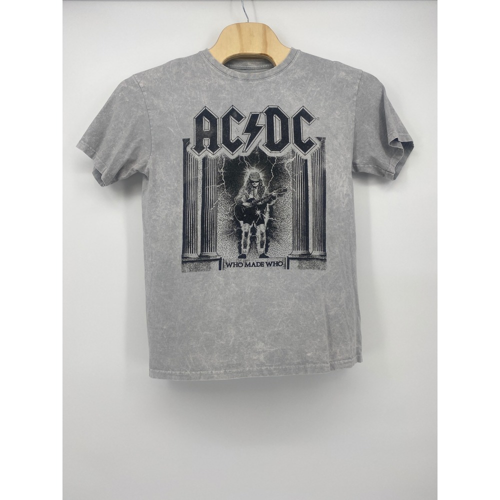 AC/DC T-Shirt Large Gray Who Made Who Acid Wash Band Tee Excellent